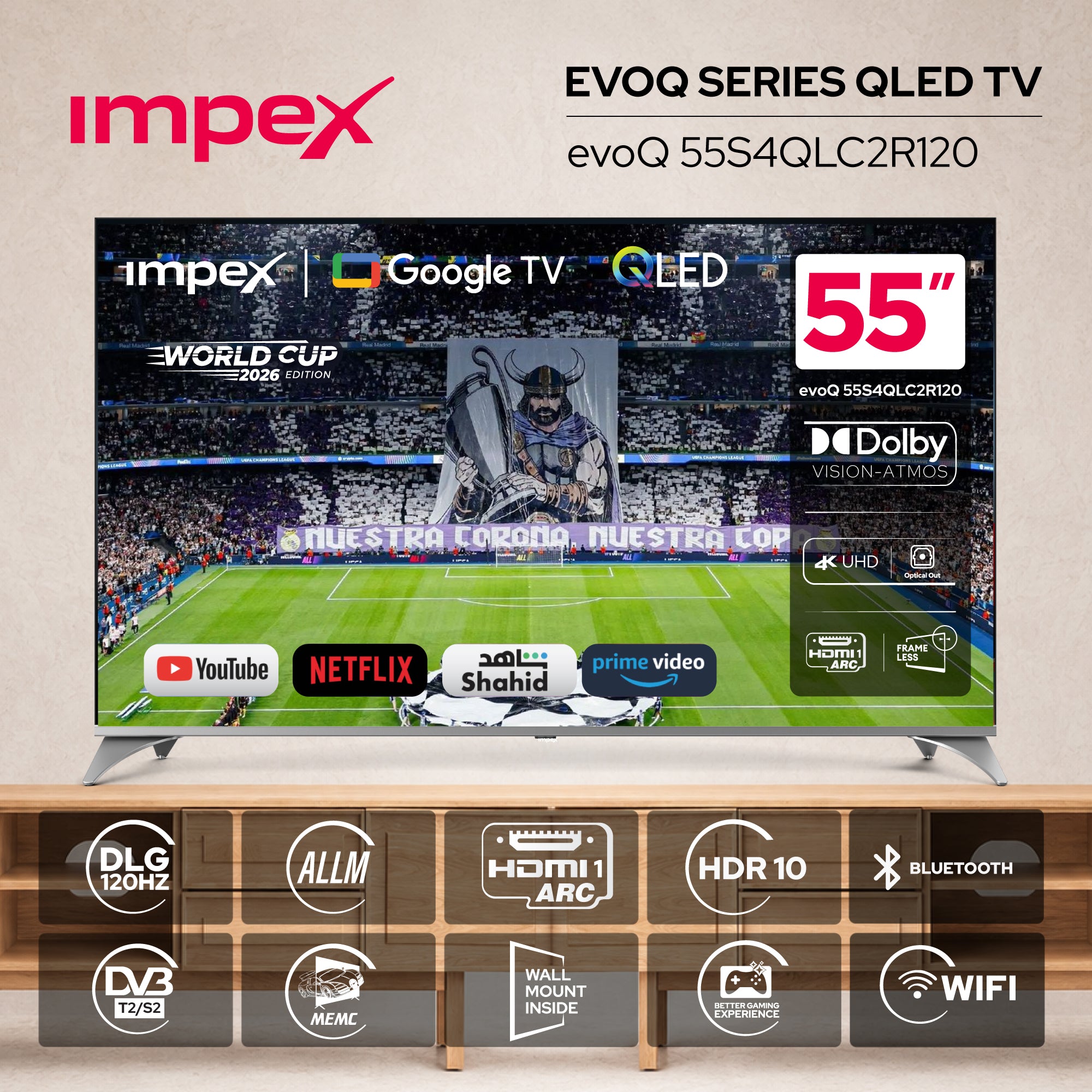 IMPEX 55 inch QLED UHD GOOGLE LED TV 12OHZ evoQ 55S4QLC2R120