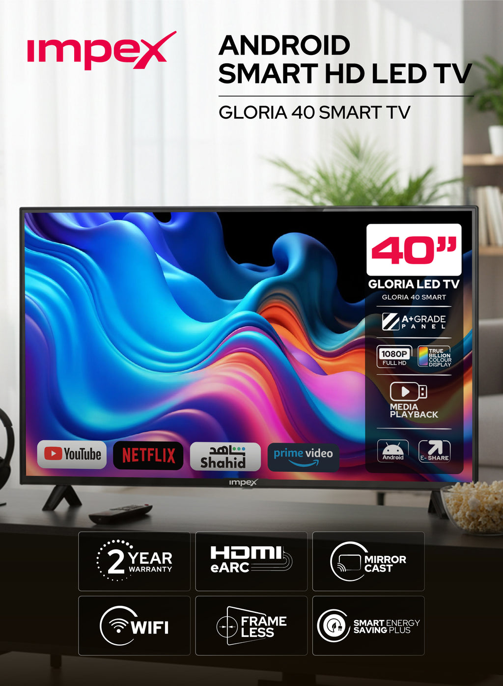 Impex 40" HD Smart LED TV Gloria 40 Smart