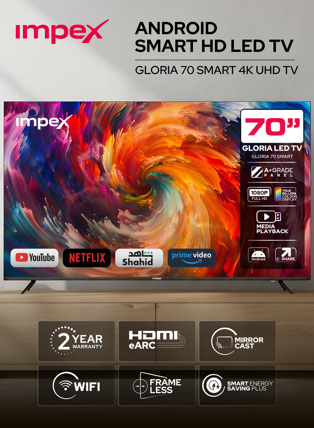 Impex 70" UHD Smart Led Tv (Gloria 70 Smart)
