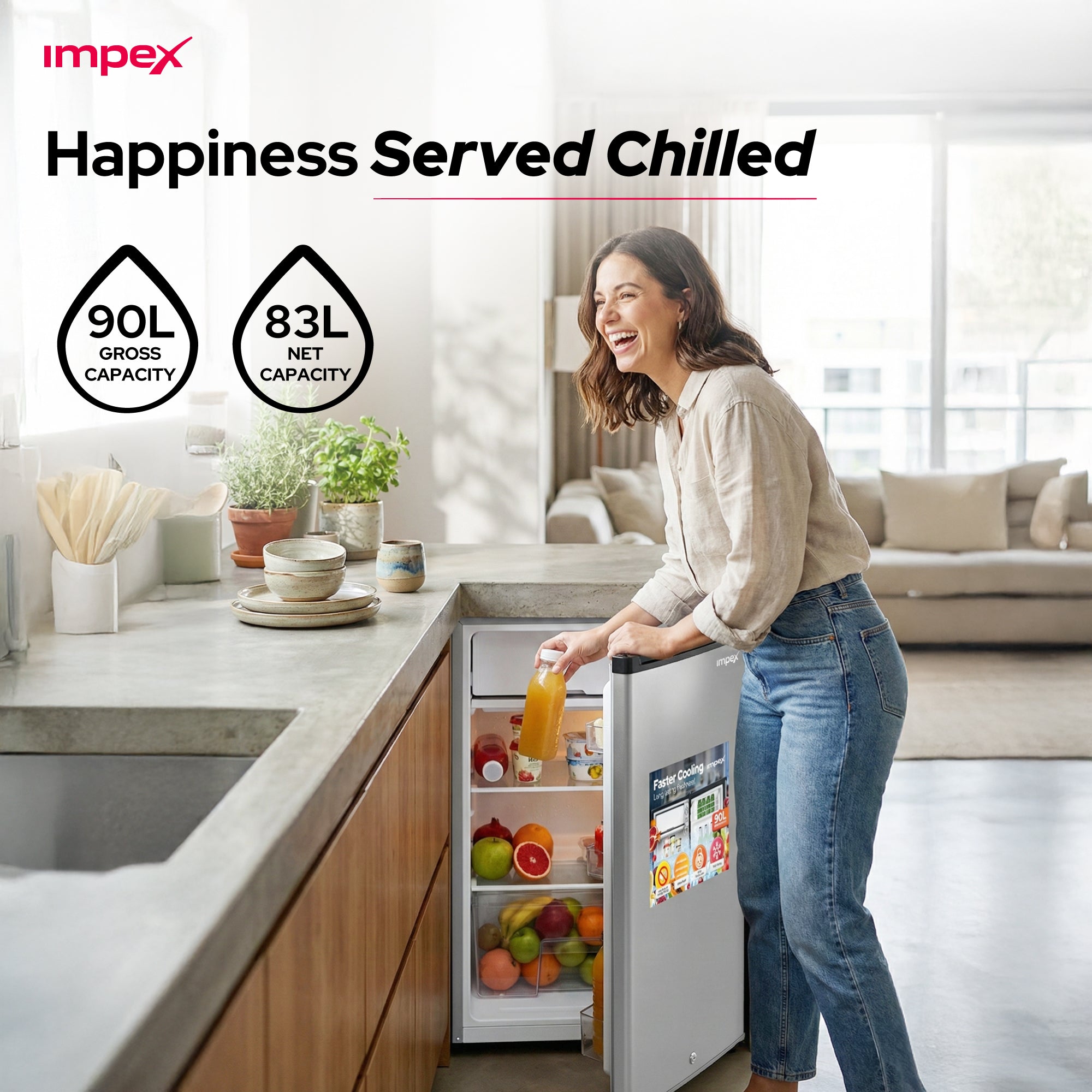 Impex 90L Single Door Refrigerator IMRF140C