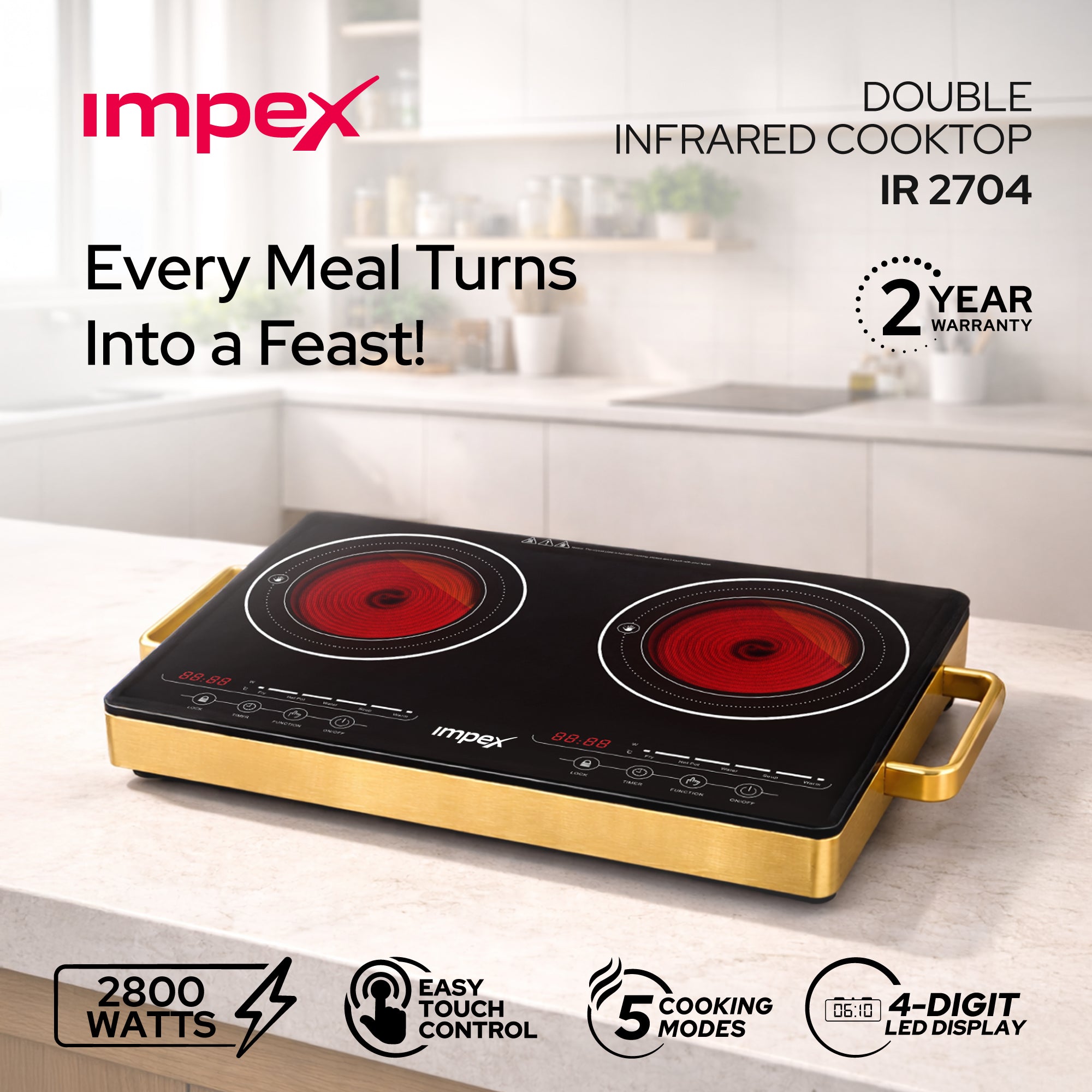 Impex Double Infrared Cooktop IR 2704