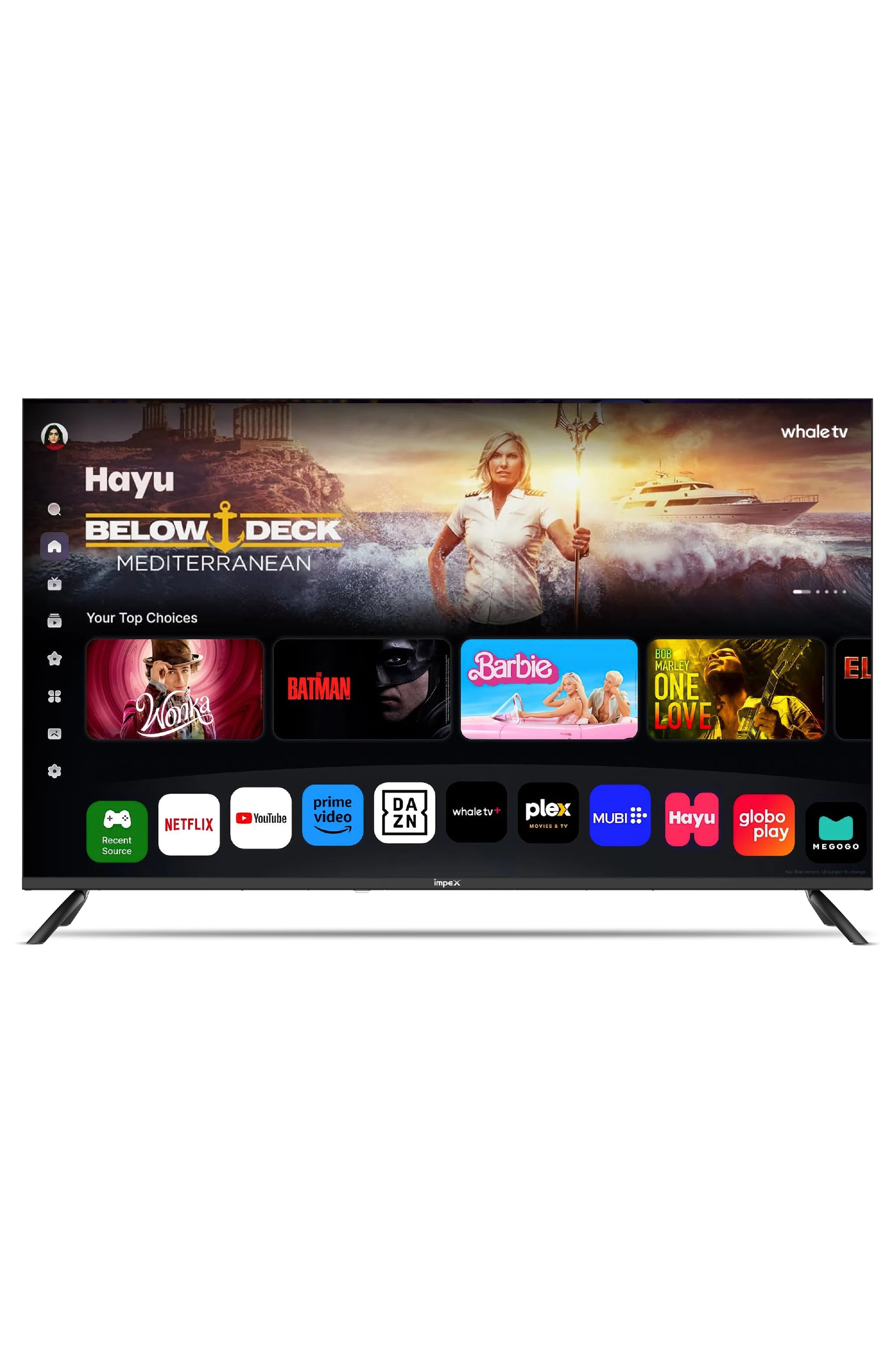 Smart TV displaying various streaming apps on a white background