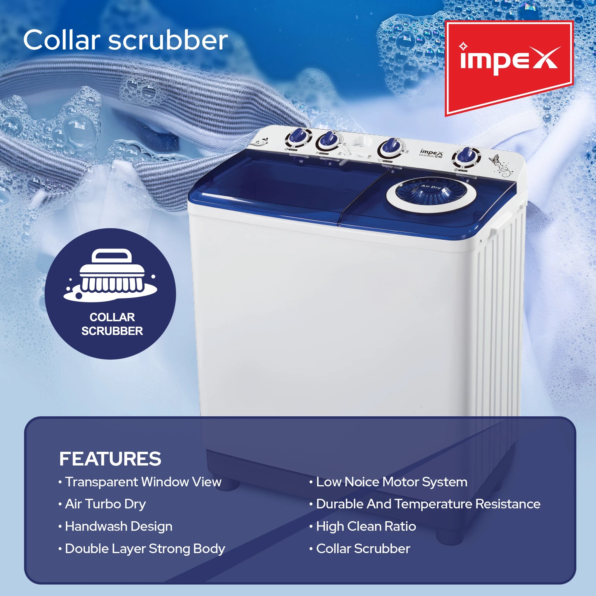 IMPEX 12 KG SEMI-AUTOMATIC WASHING MACHINE WM 4205