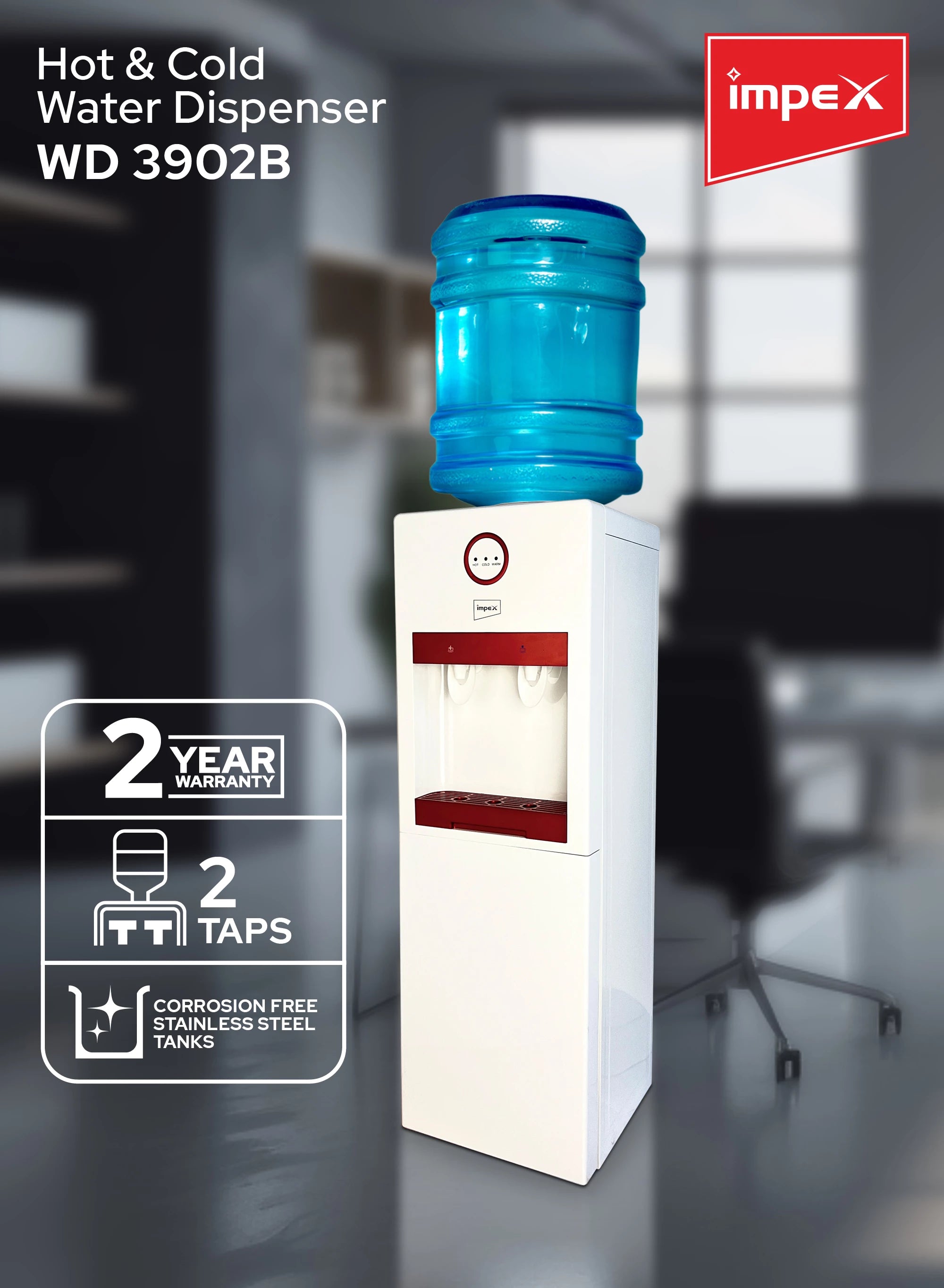 Impex Water Dispenser 2 Tap WD 3902B