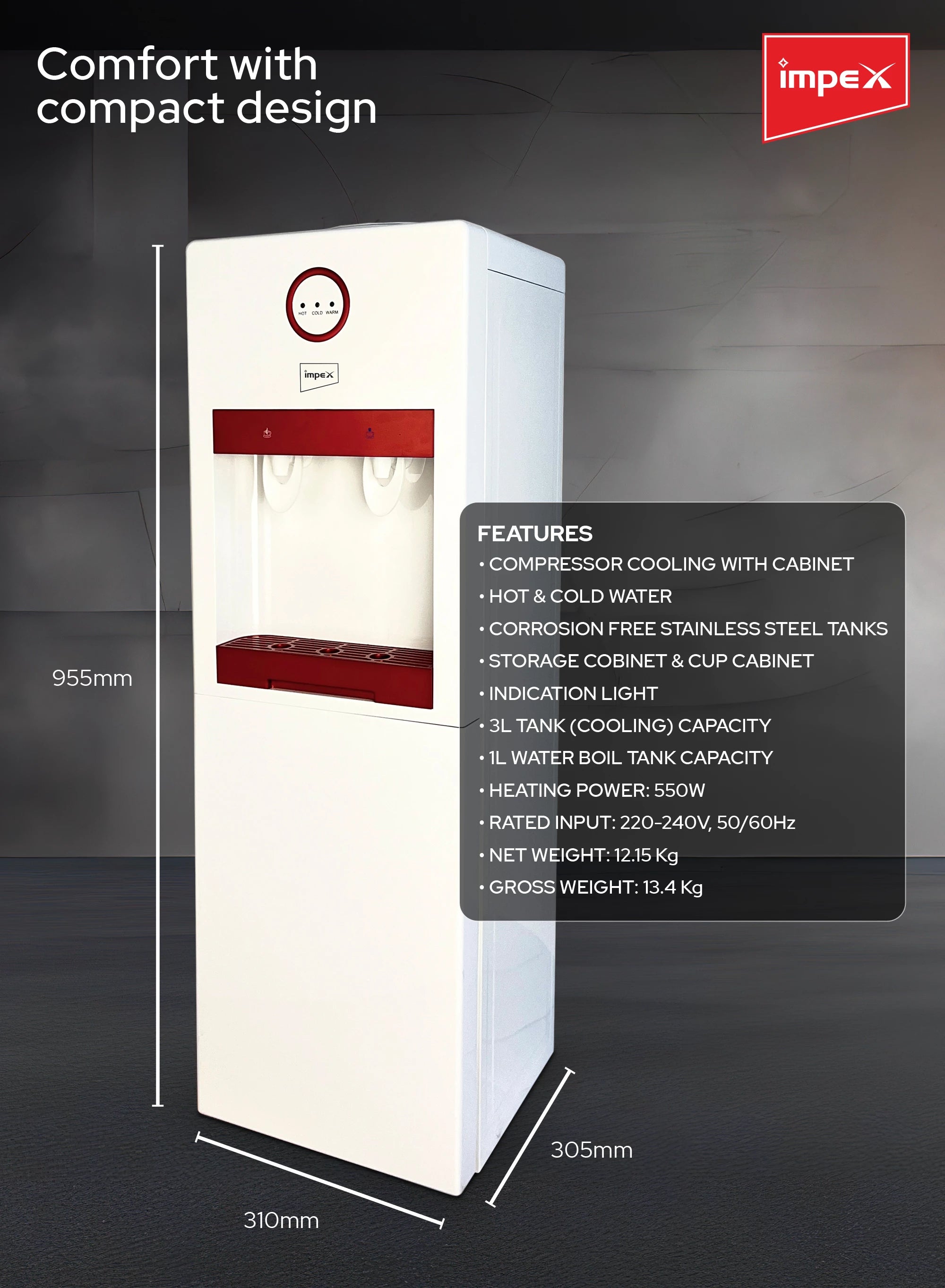 Impex Water Dispenser 2 Tap WD 3902B