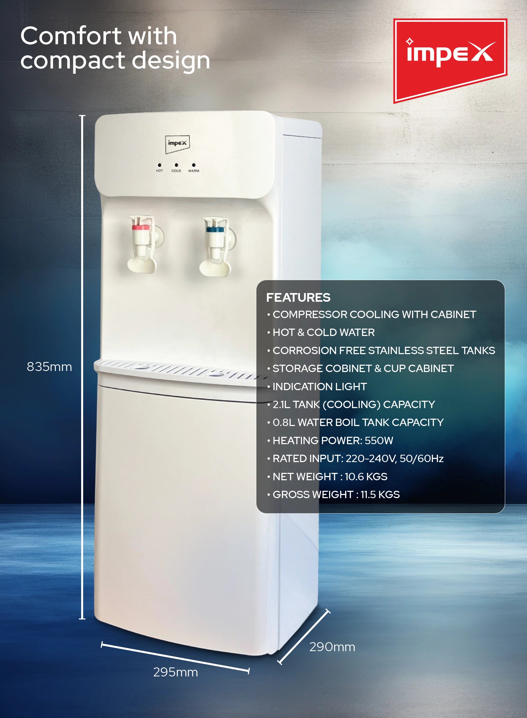 Impex Hot & Cold 2 Tap Water Dispenser WD 3904B