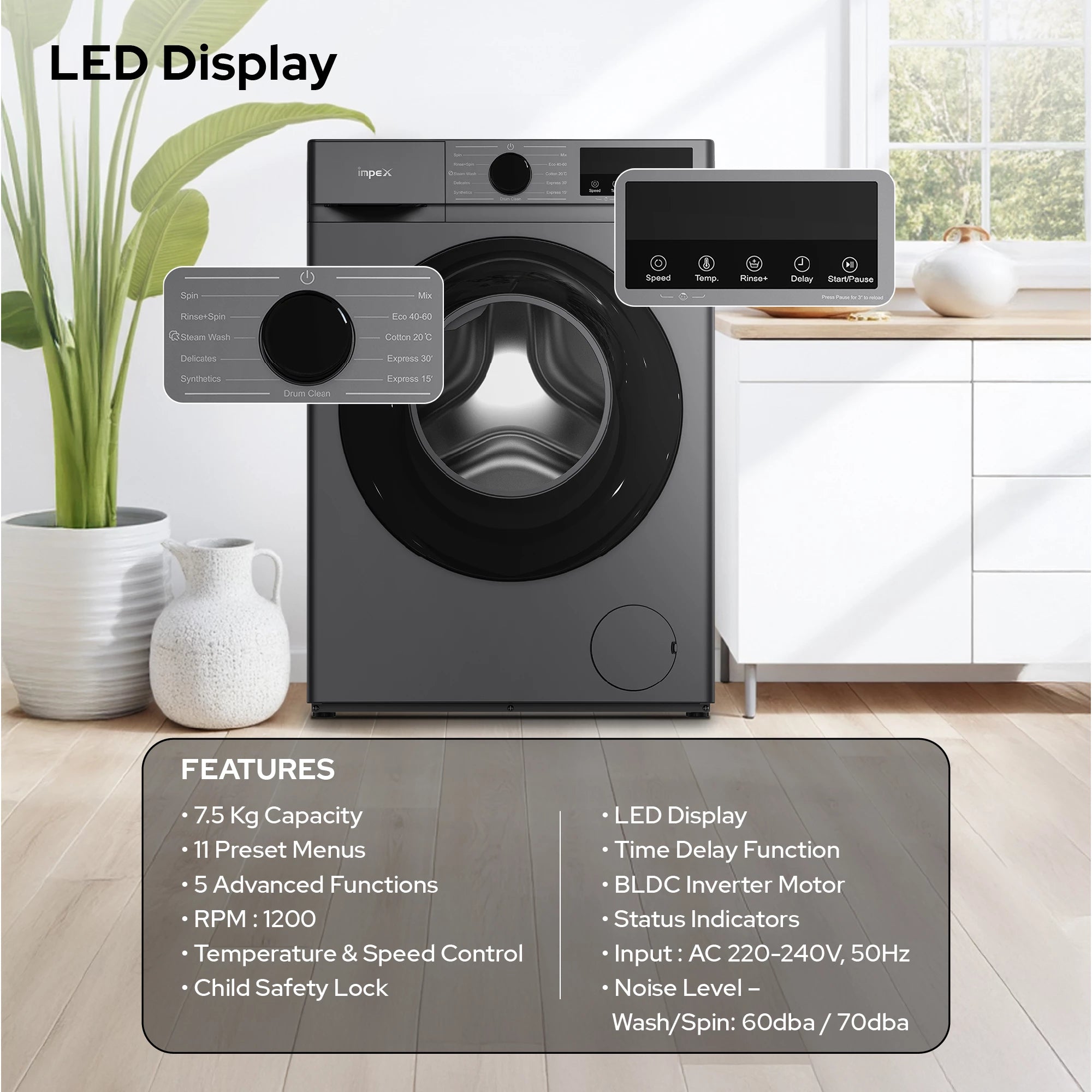 IMPEX 7.5 KG FRONT LOAD WASHING MACHINE WM0750FS