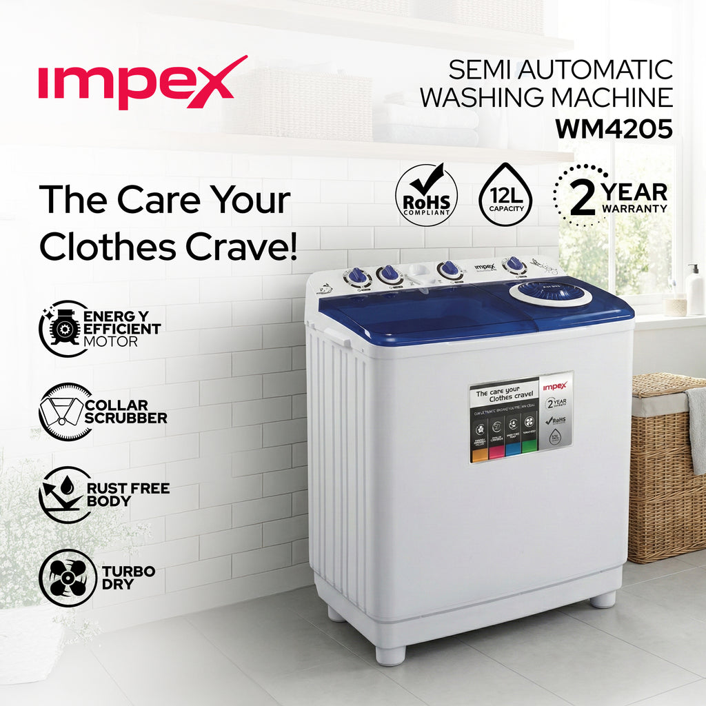 IMPEX 12 KG SEMI-AUTOMATIC WASHING MACHINE (WM 4205)