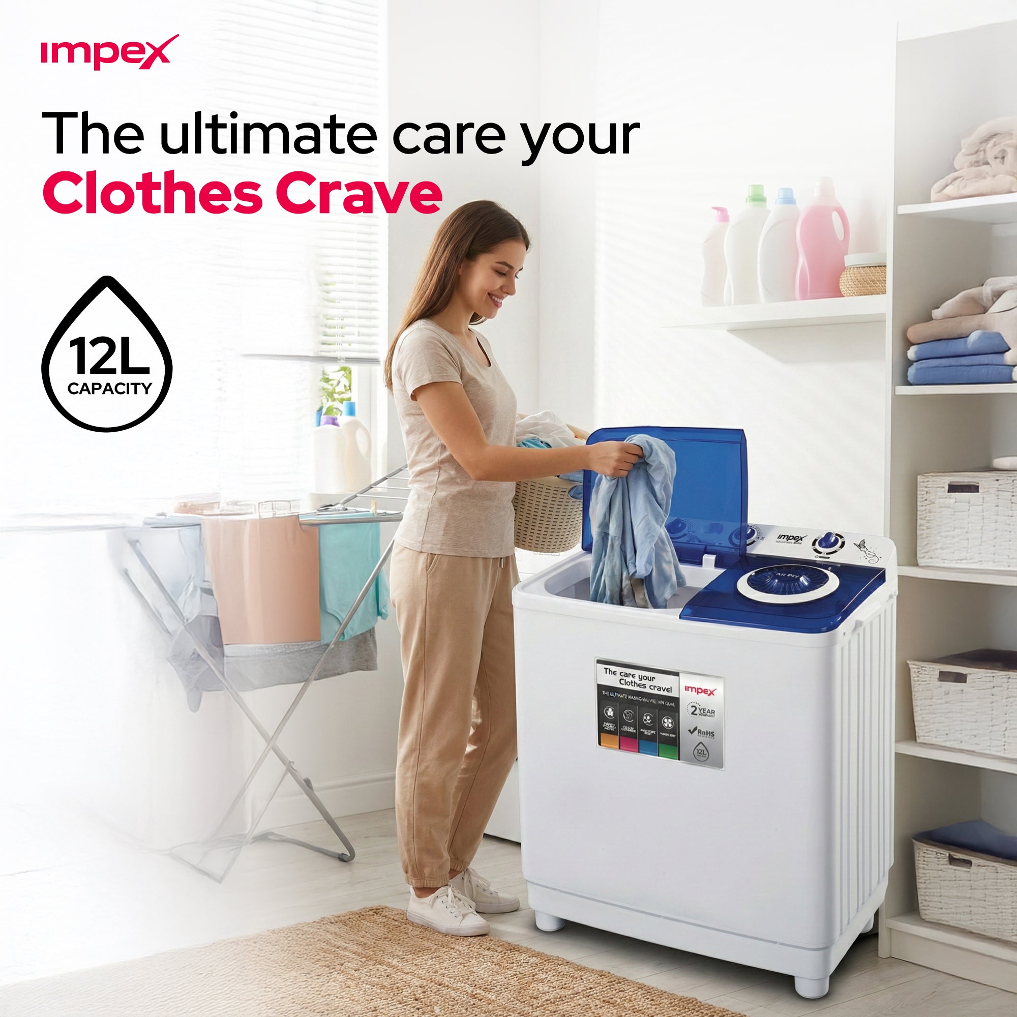 IMPEX 12 KG SEMI-AUTOMATIC WASHING MACHINE (WM 4205)
