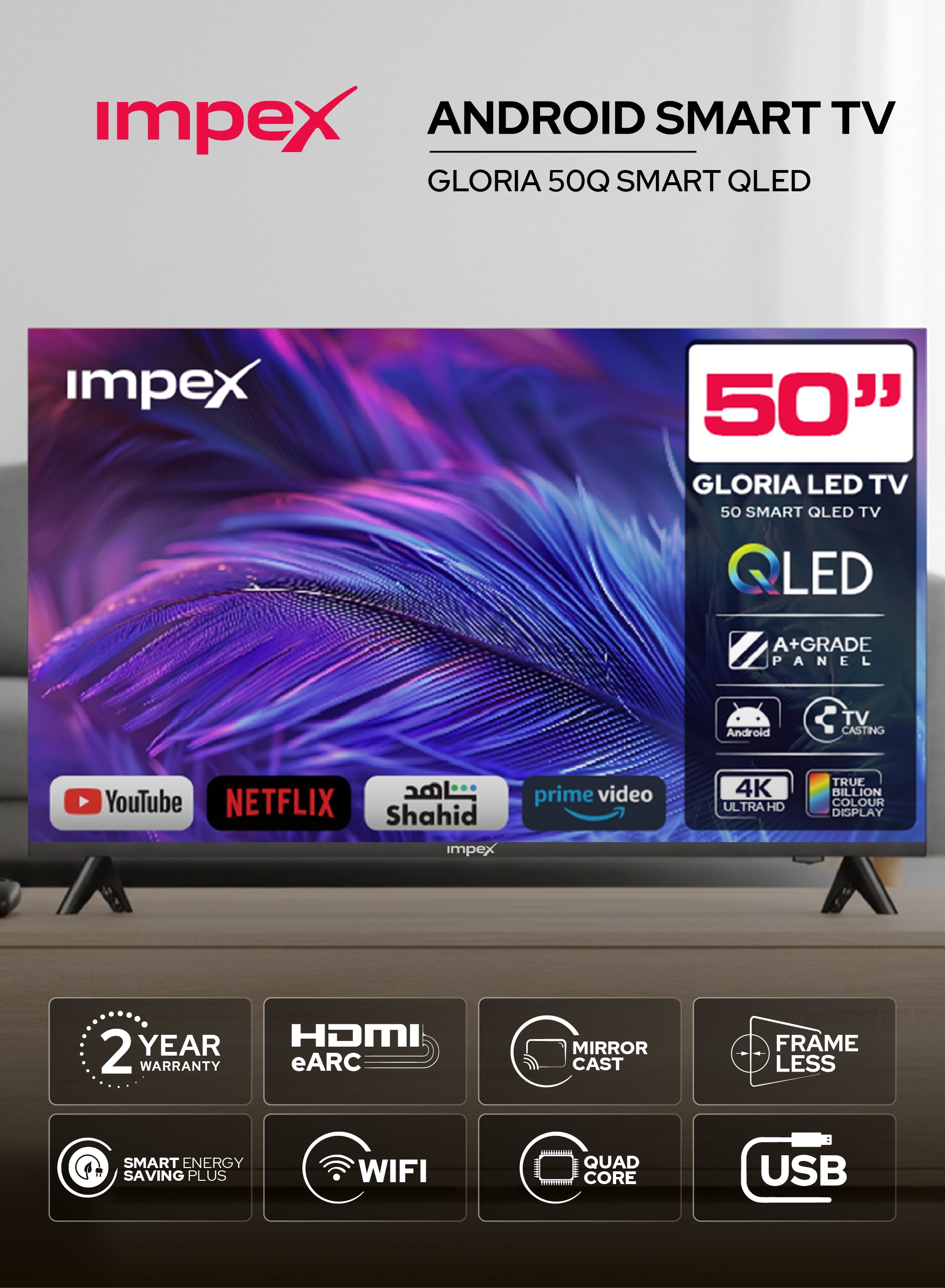 Impex 50" 4K UHD Smart TV Gloria 50 Smart