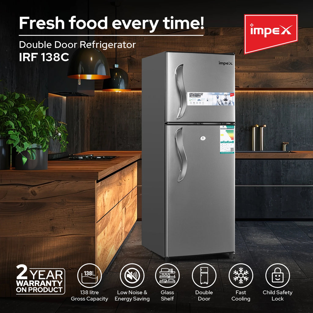 Impex 138L Double Door Refrigerator-Freezer IRF 138C