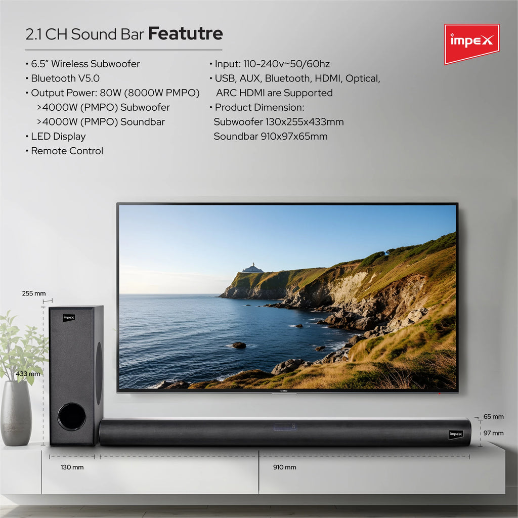 Impex 2.1 Wireless Subwoofer Soundbar BeatBeam SB 6000