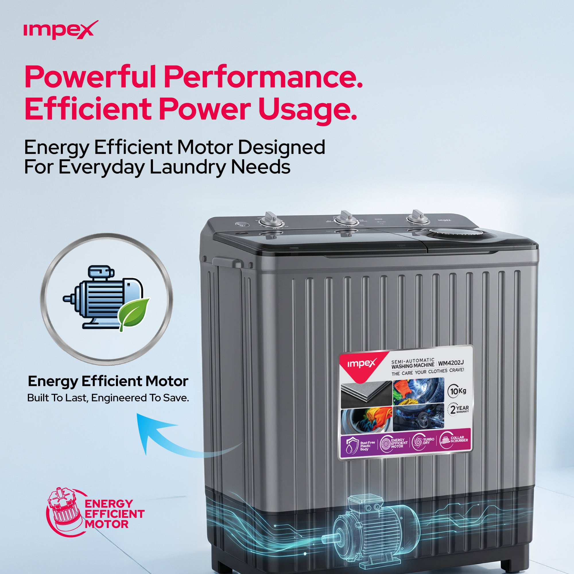 IMPEX 10 KG  SEMI-AUTOMATIC WASHING MACHINE (WM 4202)