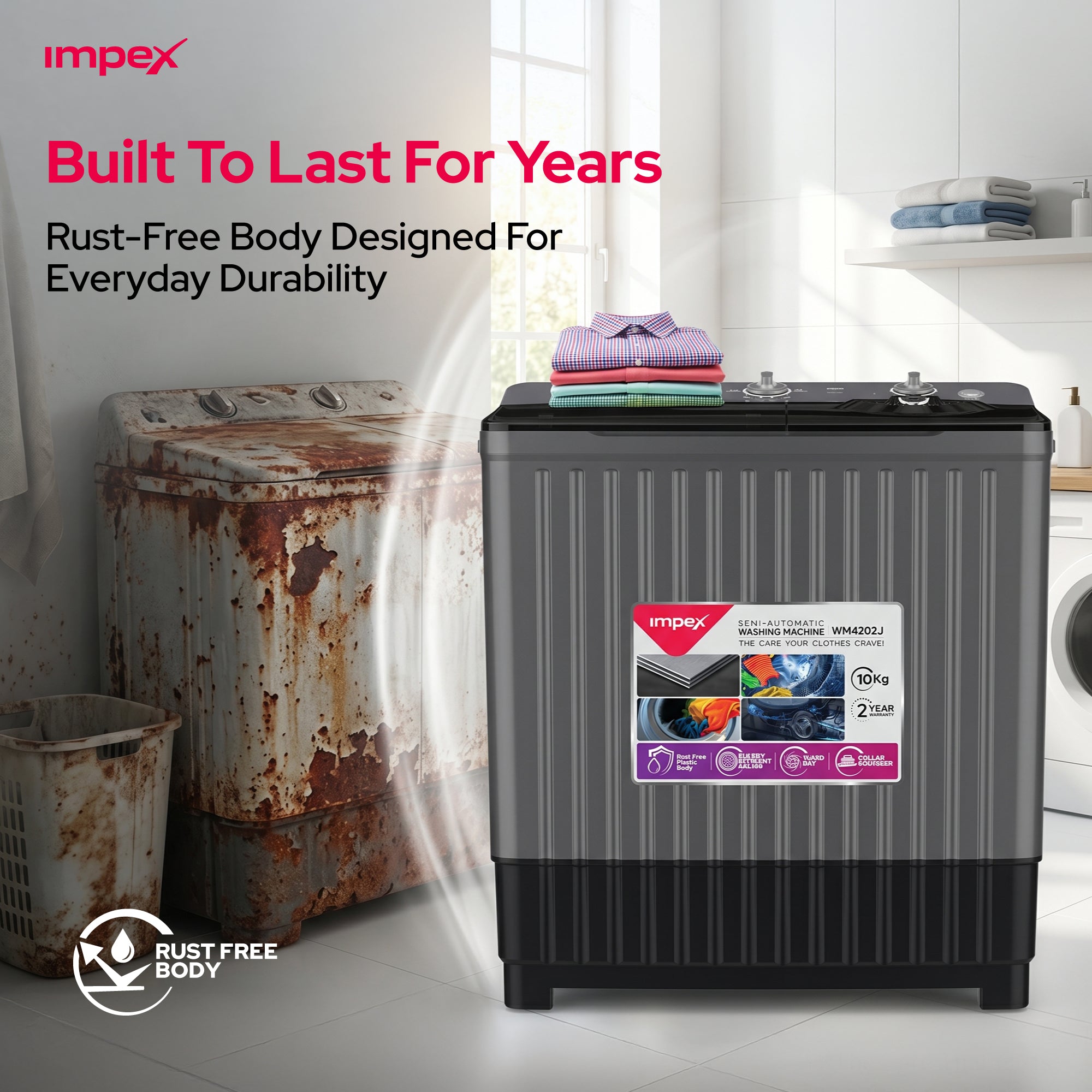 IMPEX 10 KG  SEMI-AUTOMATIC WASHING MACHINE (WM 4202)